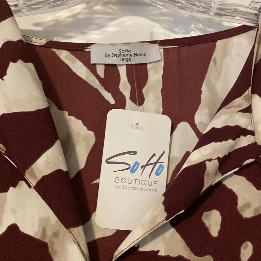 SOHO Brown Cream Zebra Print Kaftan mini dress V neck Short sleeve Resortwear LG - Picture 4 of 9